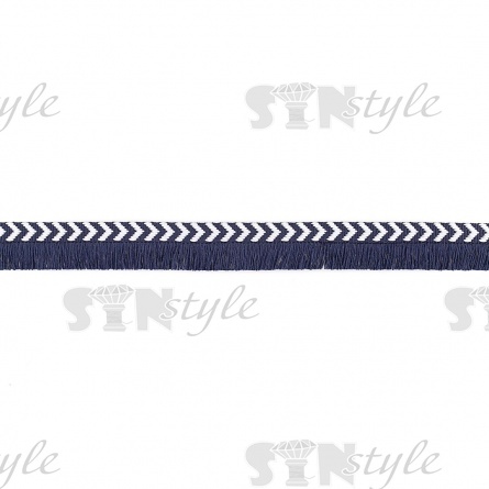 Тесьма букле с бахромой, ширина 25 мм, намотка 45 ярдов, цвет темно-синий+белый фото 2