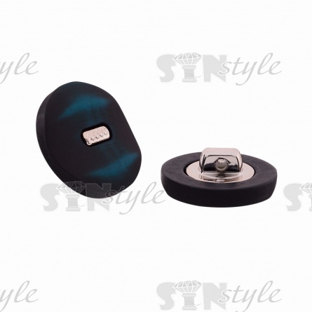 Пуговица пластиковая на ножке, черная с бирюзовым, 28L фото 2