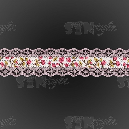 Декоративная лента на кружевной основе с цветочным принтом, цвет розовый, ширина 30 мм, намотка 20 ярдов фото 3