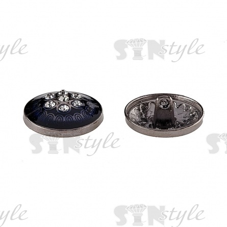 Пуговица металлическая  на ножке, размер 28 L, цвет темно-синий+белые стразы фото 2