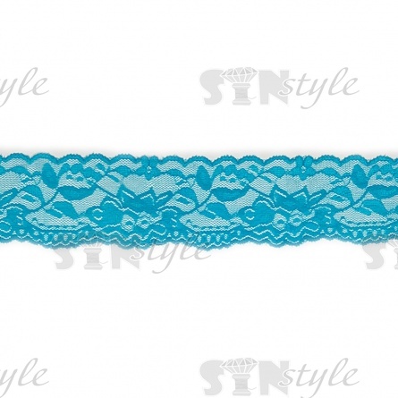 Кружево эластичное, ширина 55 мм, цвет бирюзовый, намотка 15 ярдов, материал лайкра  фото 1