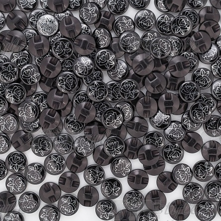 Пуговица пластиковая на полуножке, размер 20L, цвет черный, на шляпке серебряный принт в виде розы фото 3