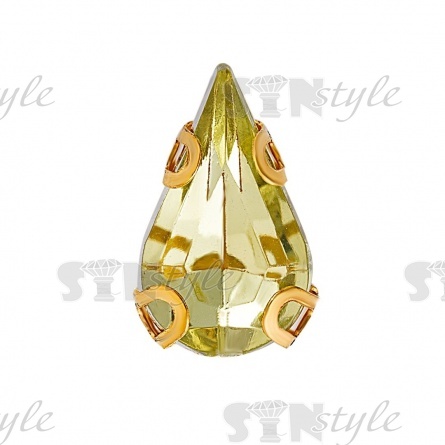 Стразы пришивные акриловые в цапах, форма капля, цвет золото+желто-зеленый, размер 6х10мм, 200 шт/уп. фото 1
