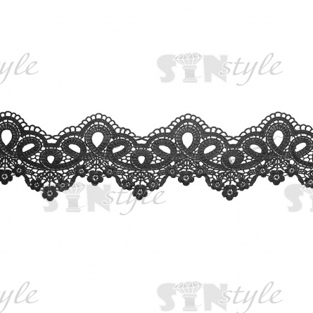 Кружево ажурное, нежная цветочная гирлянда с причудливым узором по верхнему краю, ширина 130 мм, цвет черный, намотка 15 ярдов фото 2