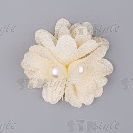 Цветочки декоративные с бусинами, цвет шампань, диаметр 40 мм, фото 1