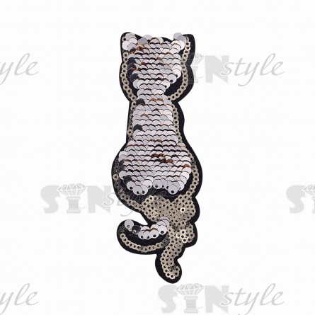 Термоаппликация-перевертыш из двухсторонних пайеток "Кошка", размер 40х115 мм фото 2