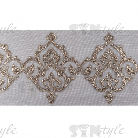 Кружево на черной сетке с золотым глиттером, ширина 205 мм, намотка 15 ярдов фото 2