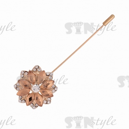 Брошь-игла металлическая со стразами, размер 30*85 мм, цвет золото+белые стразы шампань фото 1