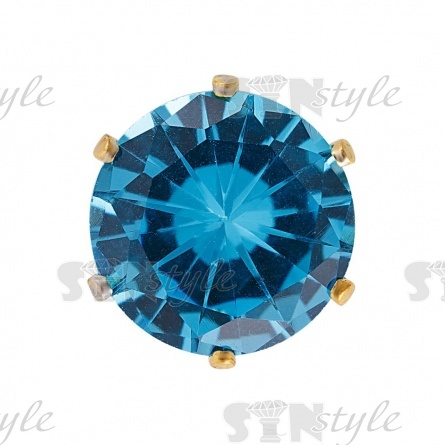 Стразы пришивные стеклянные в цапах, форма круг, цвет золото+бирюзовый, диаметр 8 мм фото 1