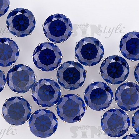 Стразы пришивные стеклянные в цапах, форма круг, цвет серебро+синий, диаметр 12 мм фото 4