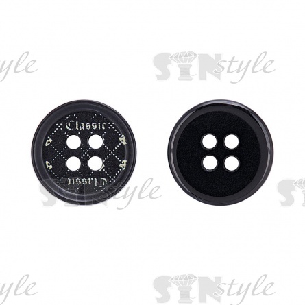 Пуговица пластиковая на четыре прокола, размер 24L, цвет черный/серый фото 1