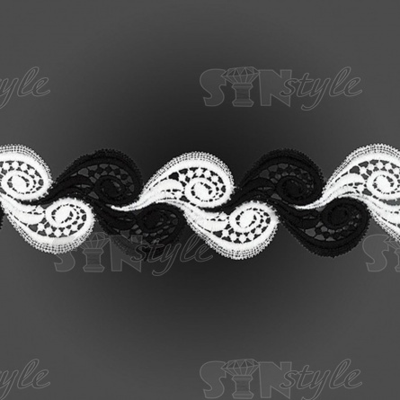 Кружево вязаное ажурное, цвет черный с белым, намотка 10 ярдов, ширина 60 мм фото 1