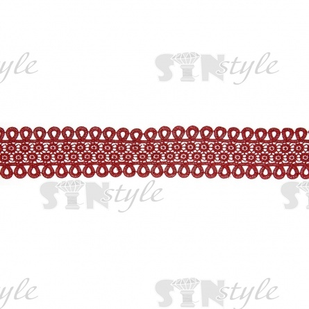 Кружево ажурное, нежная цветочная гирлянда с резным краем в виде петелек, ширина 60 мм, цвет бордовый, намотка 10 ярдов  фото 2