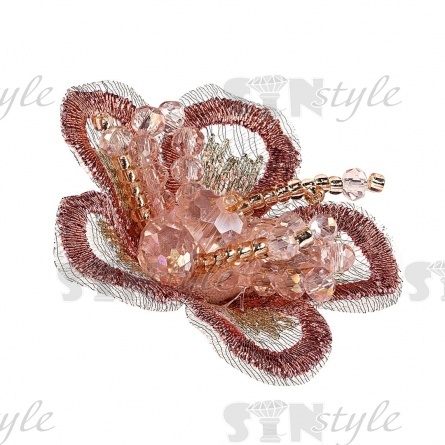 Аппликация с элементами из бисера, цвет грязно-розовый, размер 40 мм фото 2