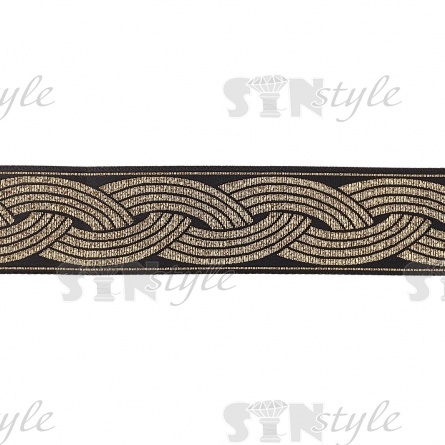 Жаккардовая лента, ширина 33 мм, намотка 10 м, цвет черный+золотой фото 2