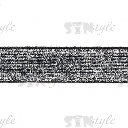 Лента бархатная с люрексом, ширина 20 мм, цвет черный+серебряный, намотка 50 ярдов фото 2
