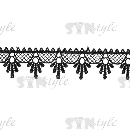 Кружево ажурное, нежная воздушная сеточка с фестонами по контуру, ширина 35 мм, цвет черный, намотка 15 ярдов  фото 2