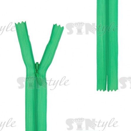Молния спираль, тип 3, потайная, неразъемная, основа капрон, длина 50 см, цвет 334 (ярко-салатовый), бегунок цвета основы фото 1
