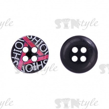 Пуговица пластиковая на четыре прокола, размер 18L, цвет черный/белый/малиновый фото 1