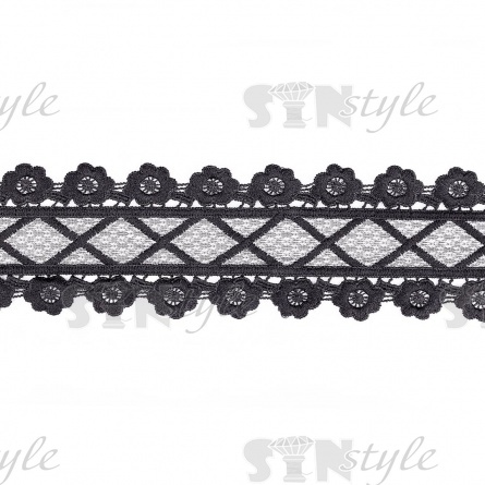 Кружево ажурное матовая нить, цвет черный, намотка 15 ярдов, ширина 65 мм  фото 1