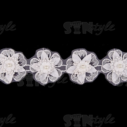 Кружево "Цветочное", ширина 50 мм, цвет белый, намотка 10 ярдов  фото 2