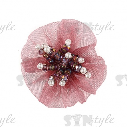 Аппликация с элементами из бисера и страз, цвет грязно-розовый, диаметр 50 мм фото 1