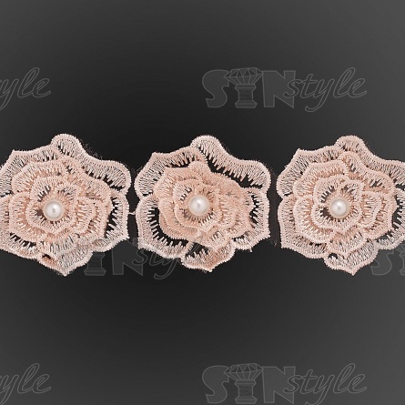 Кружево "Цветочки" украшено бусиной ,на капроновой ленте, ширина 55 мм, цвет персиковый (19), намотка 20 ярдов фото 3