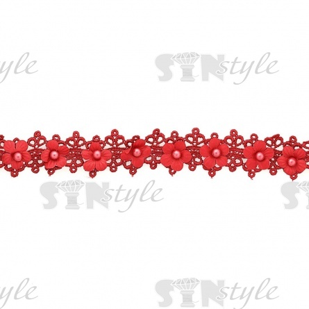 Кружево ажурное с ветами и бусинами, ширина 30 мм, намотка 10 ярдов, цвет бордовый (№48) фото 2