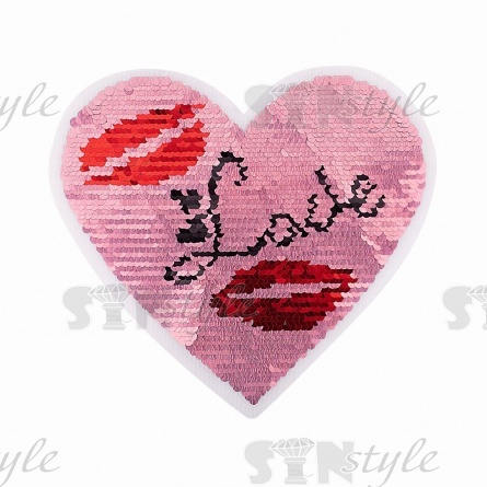 Аппликация на сетке из пайеток "Сердце", размер 215х195 мм, цвет розовый+серебряный фото 1