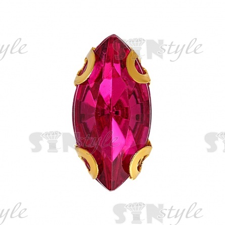 Стразы пришивные акриловые в цапах, форма лодочка, цвет золото+малиновый, размер 5х10 мм, 200 шт/уп. фото 1