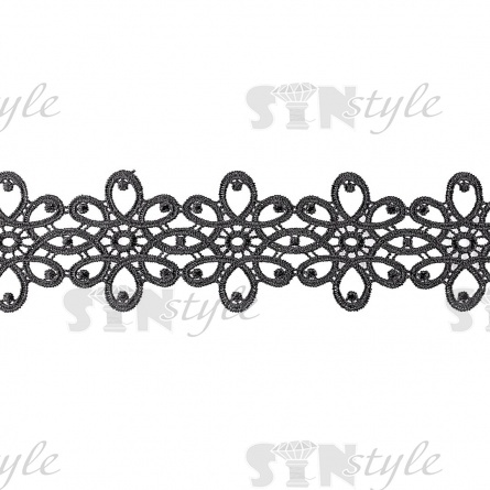 Кружево ажурное с цветочным орнаментом, ширина 63 мм, цвет черный, намотка 10 ярдов фото 1