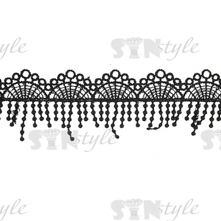 Кружево ажурное, нежная изящная гирлянда с тонкой бахромой по нижнему краю, ширина 45 мм, цвет черный, намотка 10 ярдов  фото 1