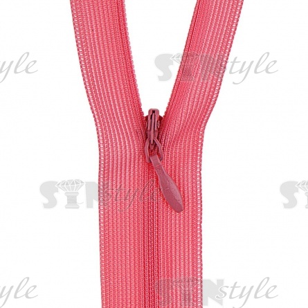 Молния спираль, тип 3, потайная, неразъемная, основа капрон, длина 50 см, цвет 137 (темно-розовый), бегунок цвета основы фото 2
