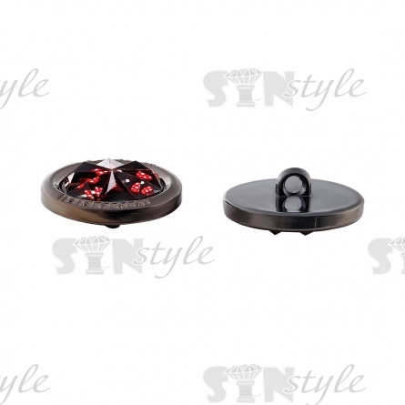 Пуговица пластиковая на ножке, размер 48L, основа цвета темный никель, шляпка бордовая в форме кристалла фото 2