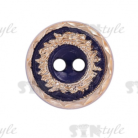 Пуговица пластиковая на два прокола, размер 20L, цвет золотой/темно-синий фото 2