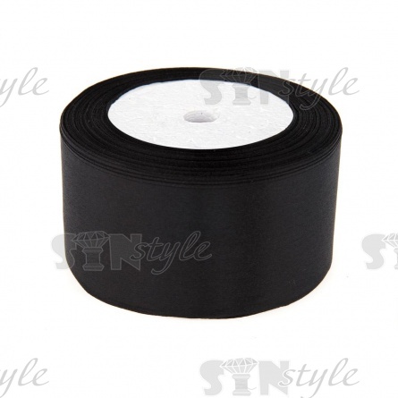 Декоративная лента атласная, ширина 50 мм, длина 25 ярдов, цвет черный (№039) фото 1