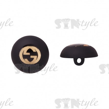 Пуговица пластиковая на ножке, 34L, черная с золотом фото 1