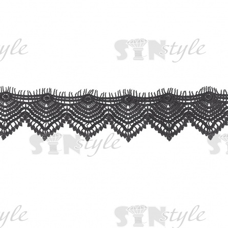 Кружево вязаное ажурное, ширина 80 мм, цвет черный, намотка 15 ярдов фото 2