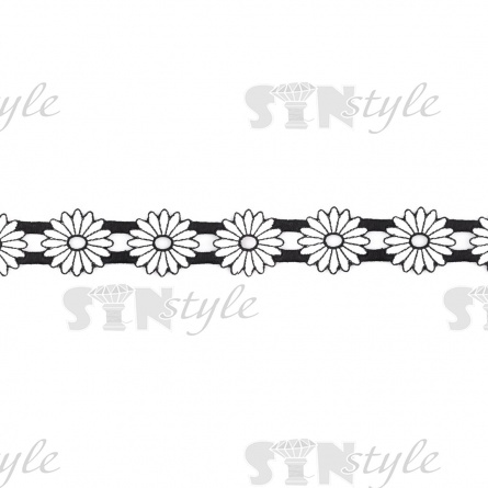 Кружево "Цветочное", интересная цветочная гирлянда из стилизованных ромашек, ширина 45 мм, цвет черный/белый, намотка 10 ярдов фото 2