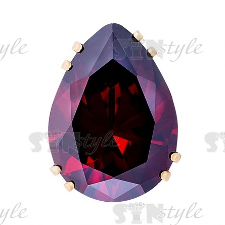 Стразы пришивные стеклянные в цапах, форма капля, цвет золото+бордовый, размер 13*18мм  фото 1