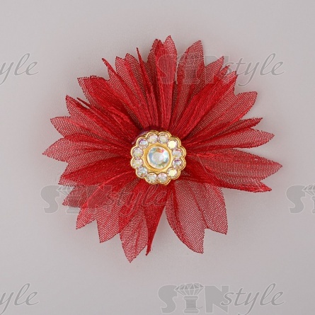 Цветочки декоративные из капрона со стразами, цвет бордо, диаметр 45 мм,  фото 1