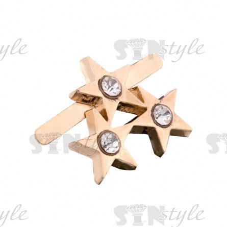 Брошь металлическая  со стразами, крепление усики, цвет золото+белые стразы, размер 17х14 мм фото 2