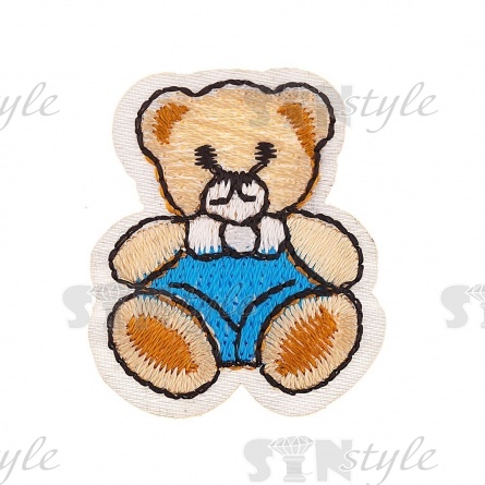 Термоаппликация "Мишка", размер 29х33 мм, цвет бежевый+синий/основа белая фото 1