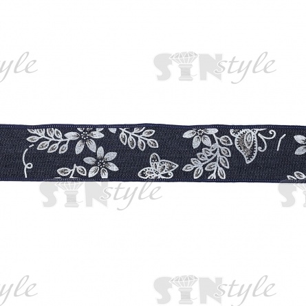 Джинсовая лента с цветочным принтом белого цвета, ширина 40 мм, намотка 20 ярдов фото 2