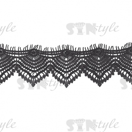 Кружево вязаное ажурное, ширина 80 мм, цвет черный, намотка 15 ярдов фото 1