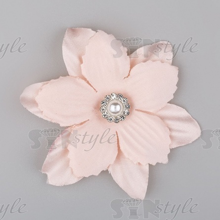 Цветочки декоративные со стразами и бусиной, цвет персиковый, диаметр 55 мм фото 1