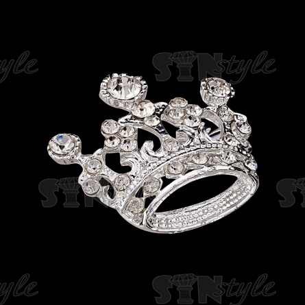 Брошь "Корона", размер 32х32 мм, цвет серебряный+белые стразы, застежка булавка фото 2