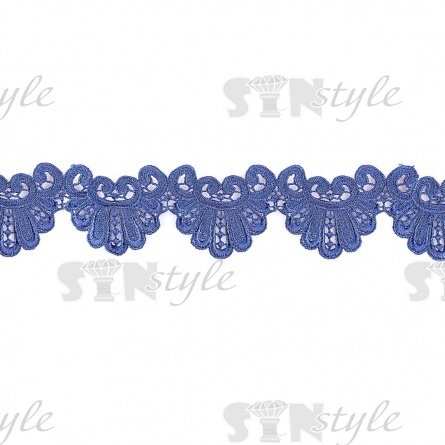 Кружево ажурное с причудливым узором и фестончатым краем, ширина 65 мм, цвет синий, намотка 15 ярдов фото 1