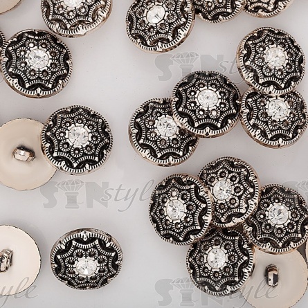 Пуговица пластиковая на ножке, размер 40L, цвет золотой/черный+белая страза фото 3