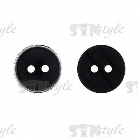 Пуговица пластиковая на два прокола, черная с ободком цвета никель, 24L  фото 1
